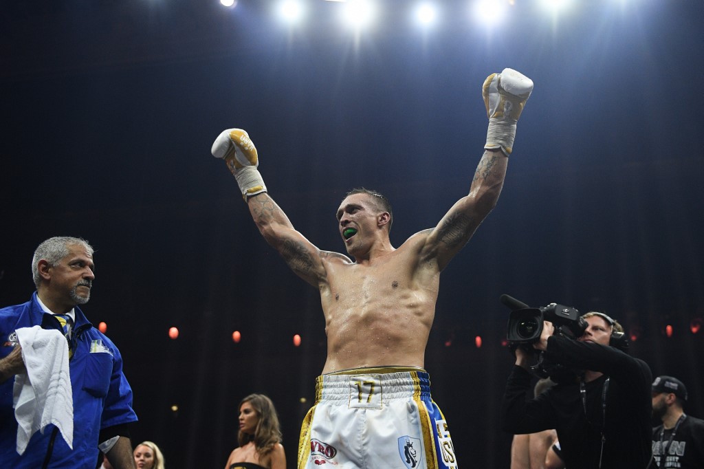 5596651 22.07.2018 Oleksandr Usyk (Ukraine) after a victory in the World Boxing Super Series (WBSS) cruiserweight title unification bout against Murat Gassiev (Russia). Vladimir Astapkovich / Sputnik